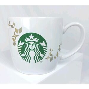 Starbucks 2013 Holiday Collection Coffee Mug Cup White 14 oz. Snowflakes Green